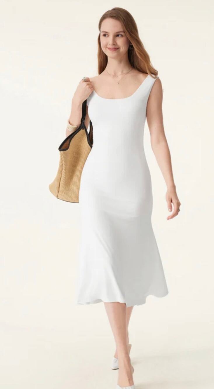 Brand New OGL Women's Size Medium White Eco Skin Kiss Scoop Neck Dress